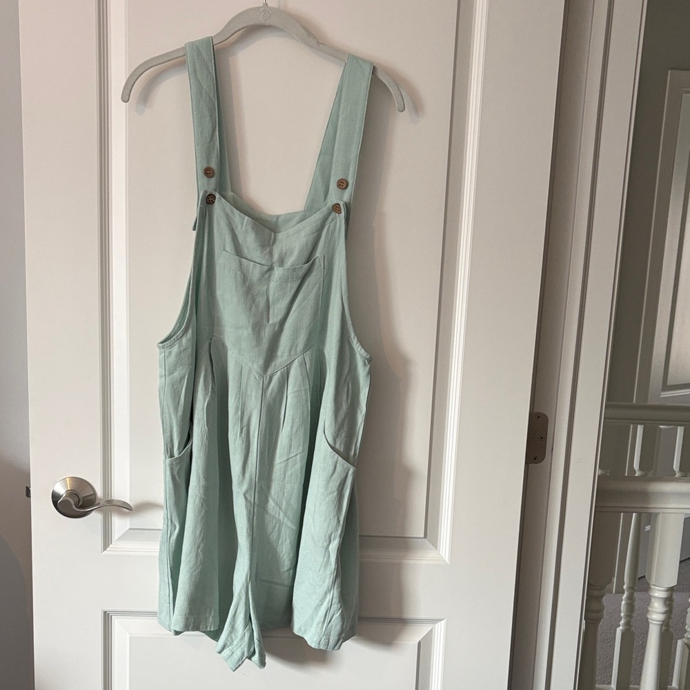 Mint Green Women's Linen-Blend Romper Overalls